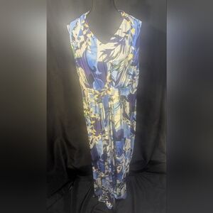 Chico’s Blue Yellow Floral Maxi Dress Size 12 Like New